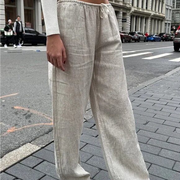 Brandy Melville Anastasia Beige Striped Linen Pants - Picture 1 of 9